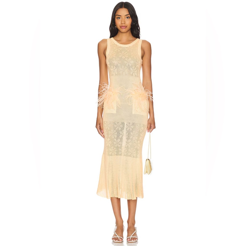 ANDREEVA Champagne Rose Knit Dress With Feathers